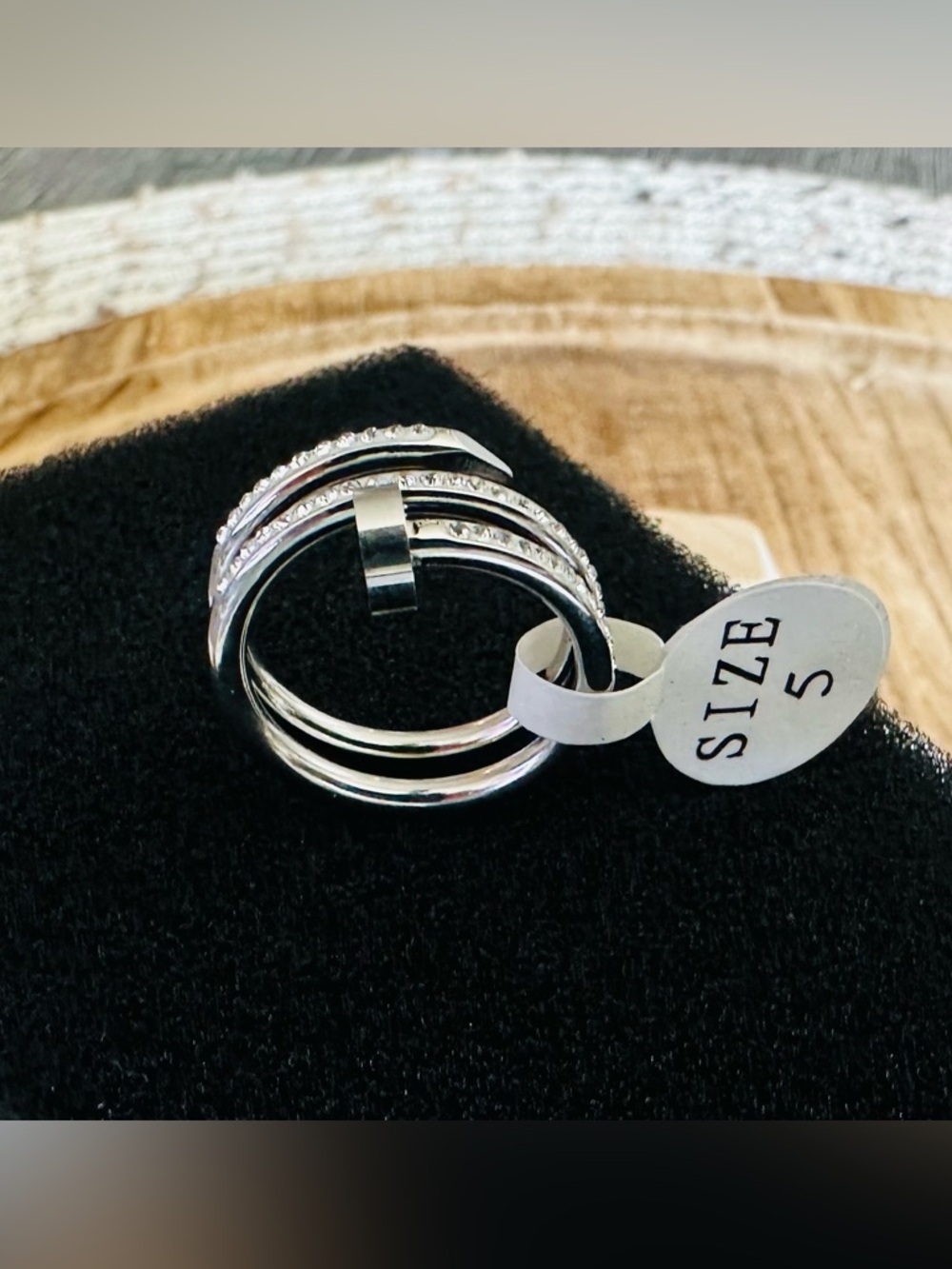 Gold Plated Stainless Steel “ Nail Bling “ Multi-Band CZ Accent Ring -Size 5 NWT